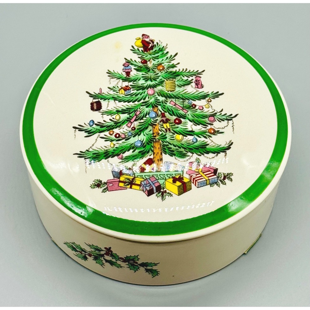 Spode Christmas Tree Trinket Box with Lid S3324 England 5 inch Santa